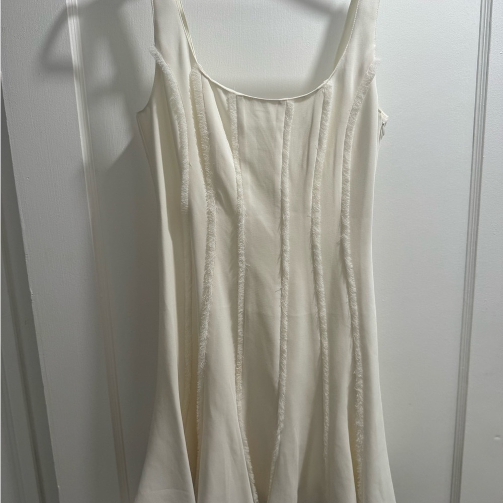 Cinq à Sept Cream Ribbed Scoop Neck Mini Dress